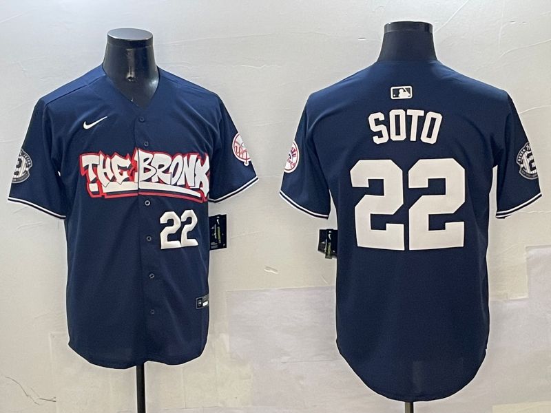 Men New York Yankees #22 Soto Drak Blue four generations Joint Name 2025 Nike MLB Jersey style 4